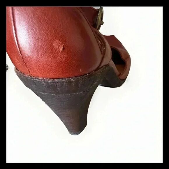 Coclico Women Block Heel Straps Peep Toe Pumps Brown Leather Size 39.5(9) - Picture 6 of 12